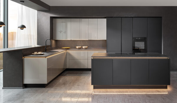Rempp moderne Inselkueche Schwarz Champagner