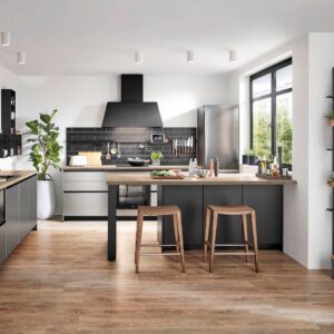 Nobilia Inox moderne Küche Stahl mit Halbinsel