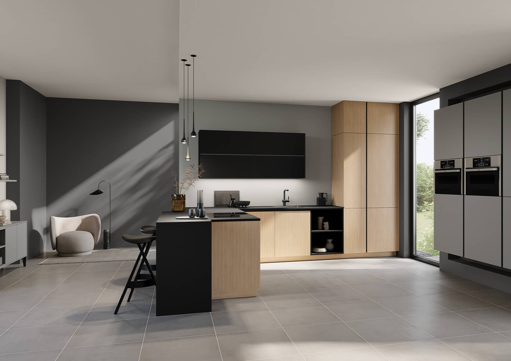 Häcker Design L-Küche Feineiche natur Greige