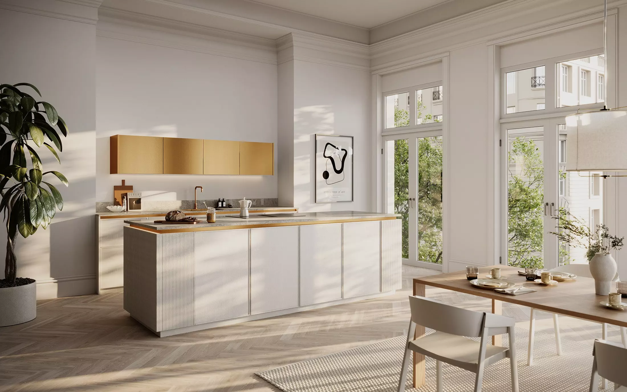 Rotpunkt Designküche mit Insel Smala Beach grey