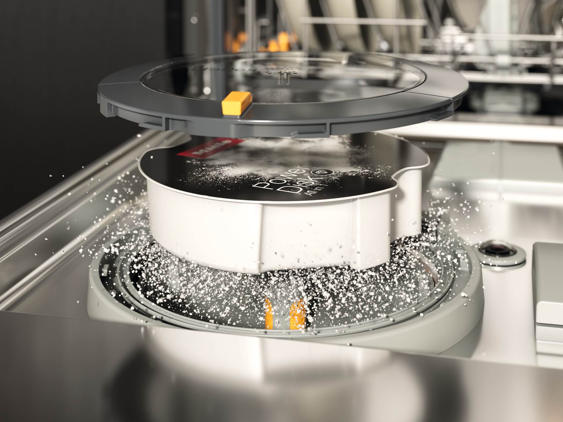 Dosiersystem AutoDos mit PowerDisk im Miele Geschirrspüler G8 Diamond